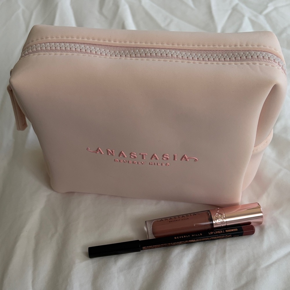 Anastasia Beverly Hills Pink Makeup Pouch with Lipstick & Liner